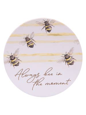 Whimsical Garden Bee In The Moment Ceramic Coaster