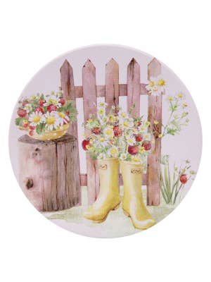 Whimsical Garden Gumboots Ceramic Coaster