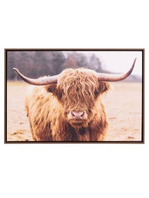 Rustic Meadow Highland Cow Framed Canvas 94x64 