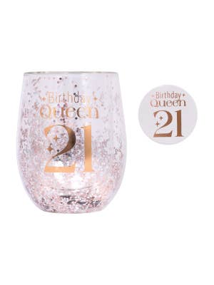 Celebration 21st Glitter Stemless Glass & Badge Set